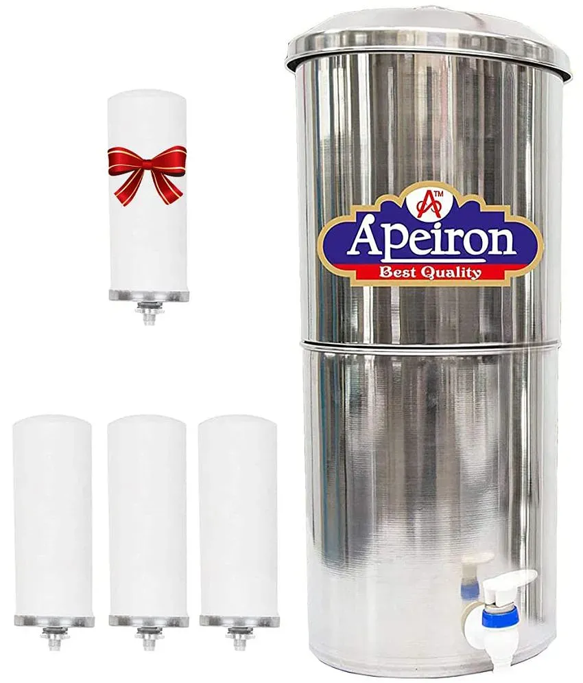 APEIRON STAINLESS STEEL WATER FILTER WITH 3 NEW CANDLES 27 Ltr