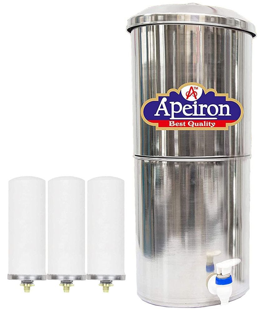    			APEIRON STAINLESS STEEL WATER FILTER WITH 3 NEW CANDLE 24 Ltr Gravity Water Purifier
