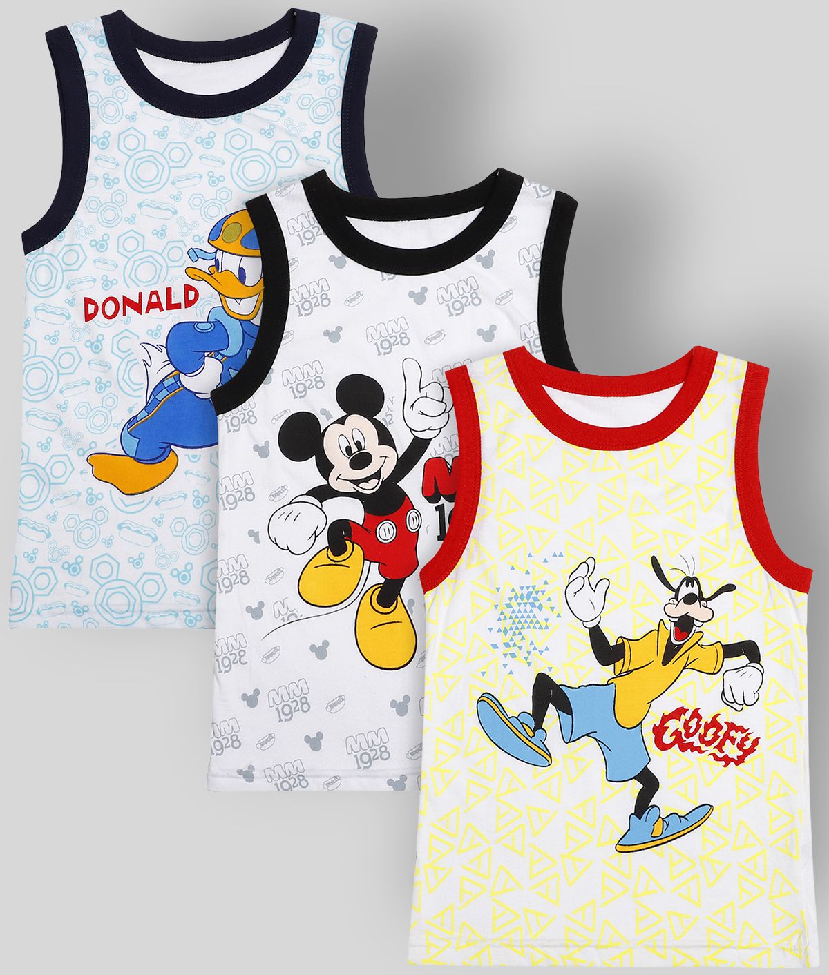     			Bodycare Kids Boys Assorted Mickey & Friends Printed Vest pack Of 3 Size 75