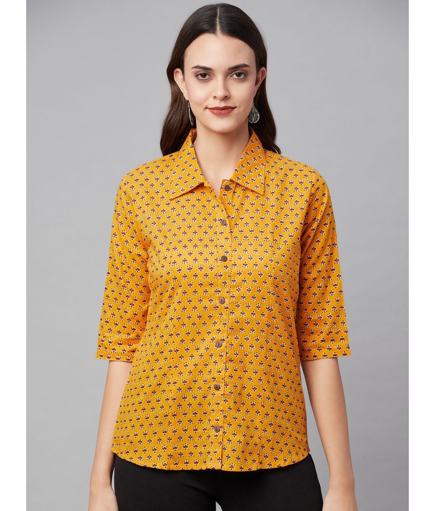     			Divena - Yellow Cotton Women's Shirt Style Top ( Pack of 1 )