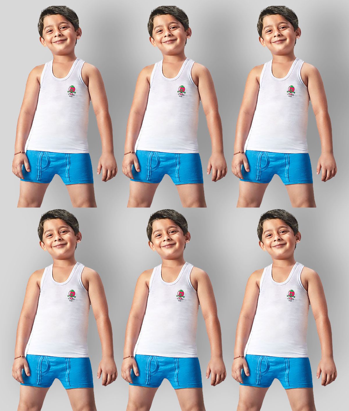     			Dixcy Josh Fine Cotton White Sleeveless Vests for Kids/Boys - Pack of 6