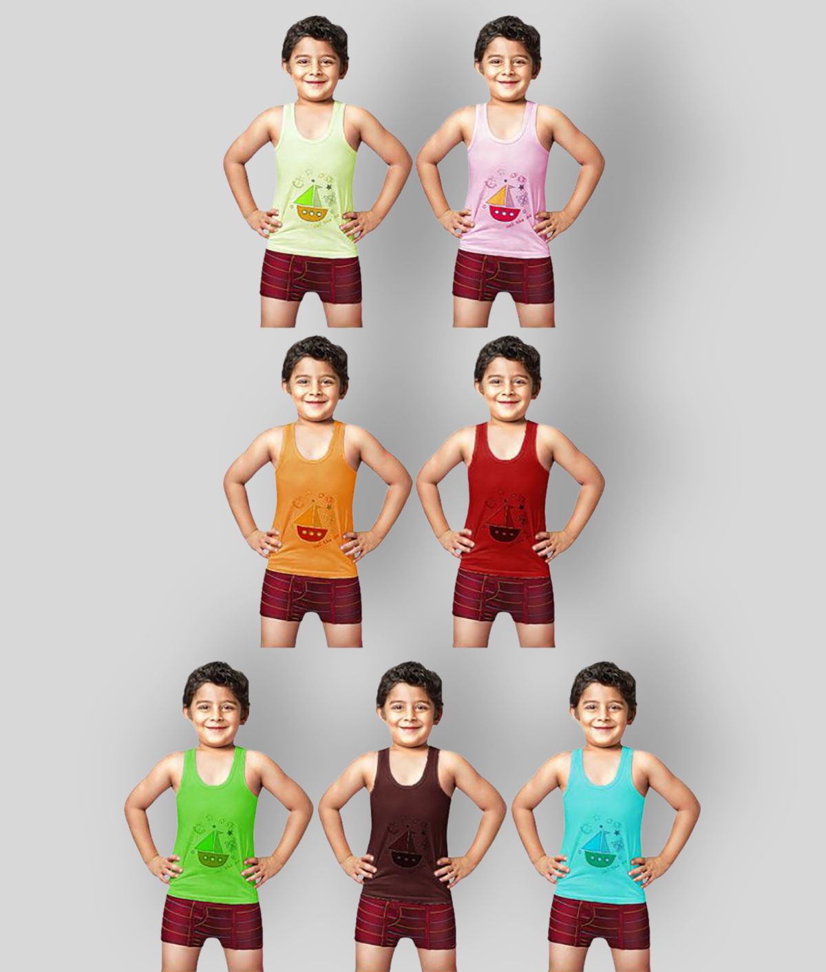     			Dixcy Spunk Cotton Multicolor Sleeveless Vests for Kids/Boys - Pack of 7