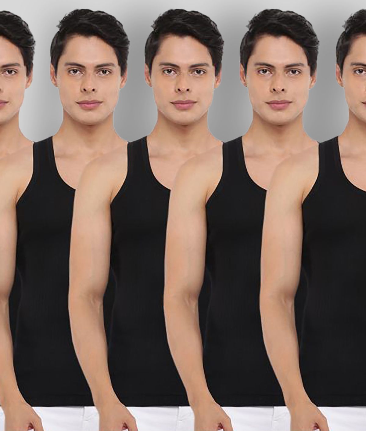     			Pack of 5 Dollar Bigboss Black Solid Cotton Blend Men Vest