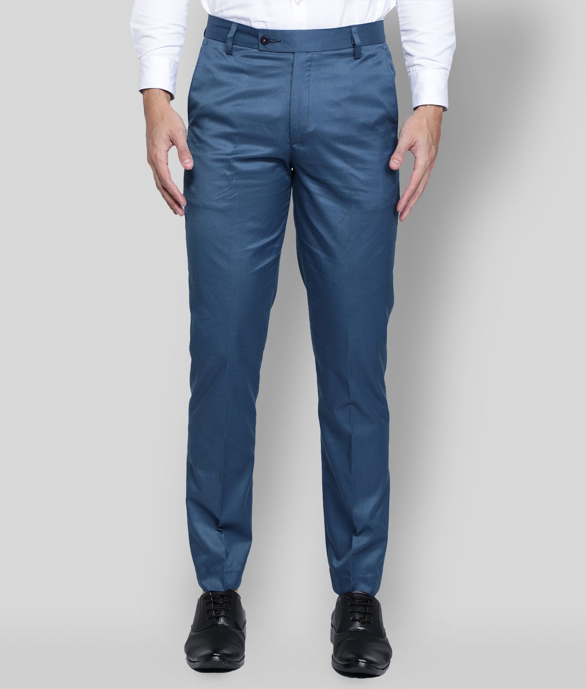     			Haul Chic - Turquoise Blue Cotton Blend Slim Fit Men's Formal Pants (Pack of 1)