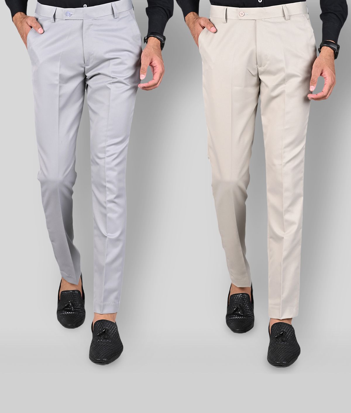     			MANCREW - Beige Polycotton Slim - Fit Men's Formal Pants ( Pack of 2 )