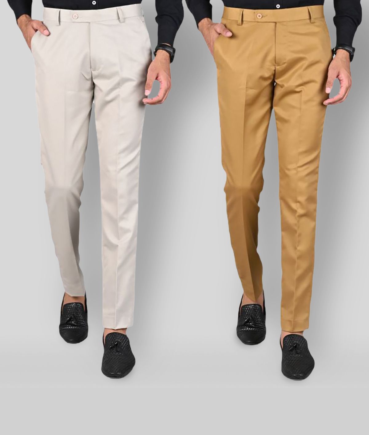     			MANCREW - Khaki Polycotton Slim - Fit Men's Formal Pants ( Pack of 2 )
