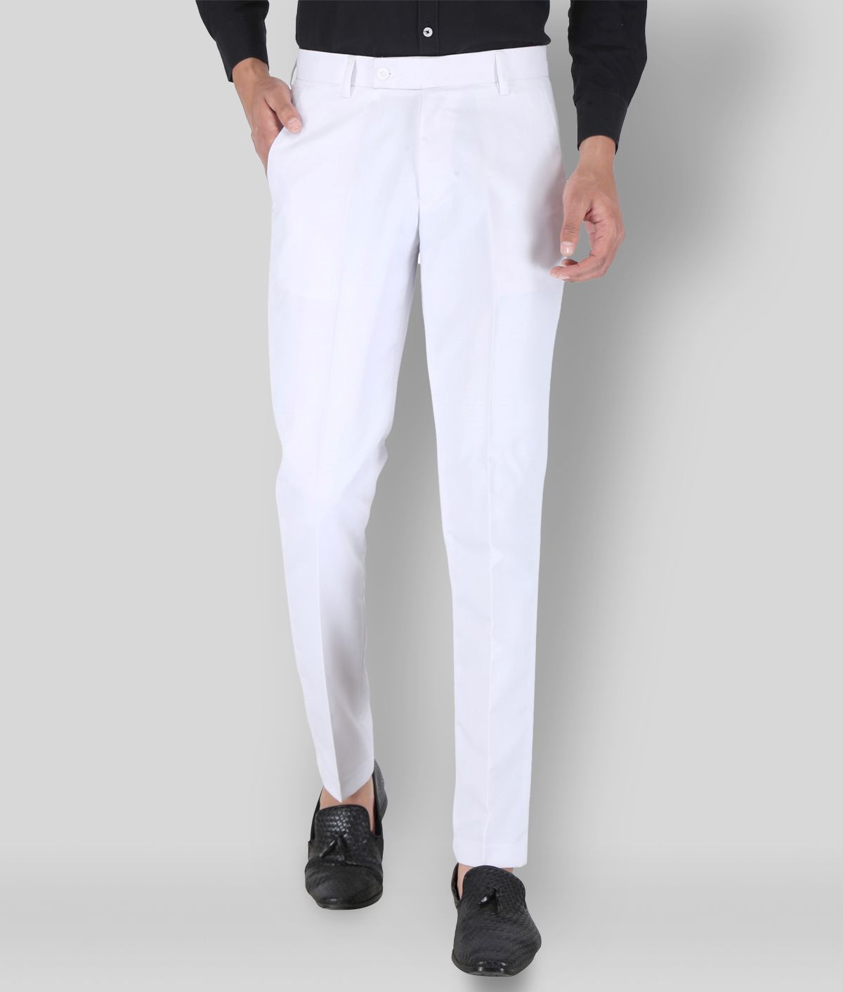     			Playerz - White Polycotton Slim - Fit Men's Trousers ( Pack of 1 )