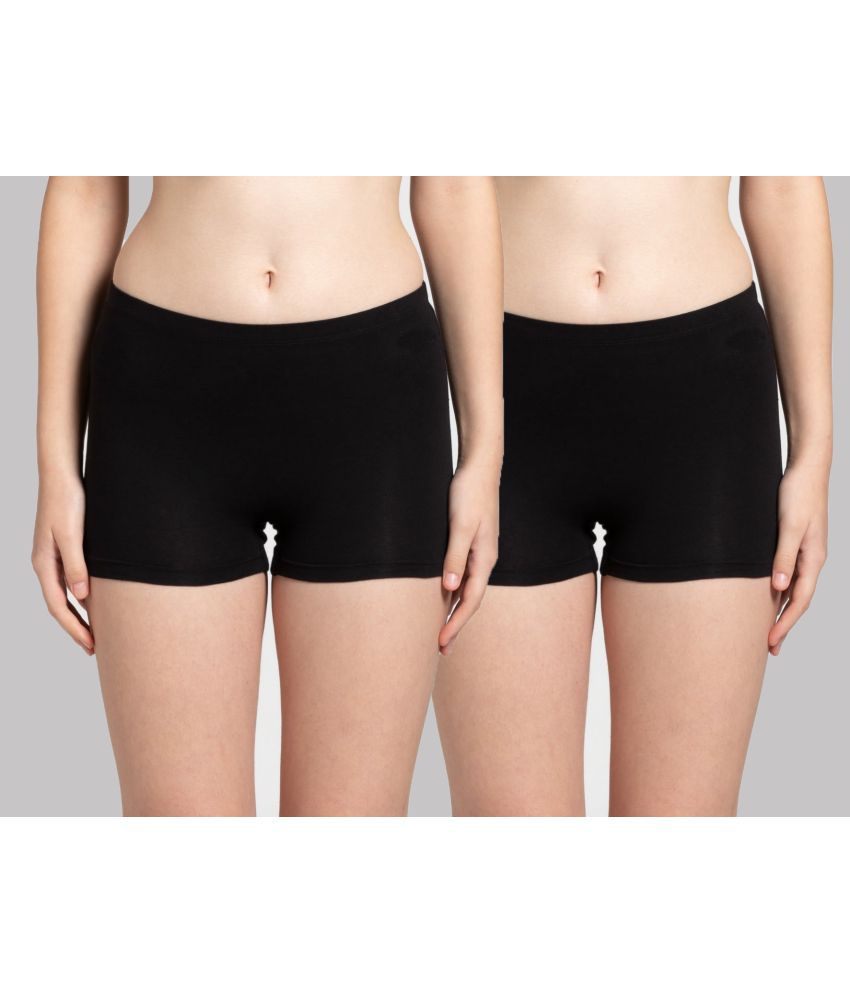     			Tkeshto - Black Cotton Lycra Solid Women's Boy Shorts ( Pack of 2 )