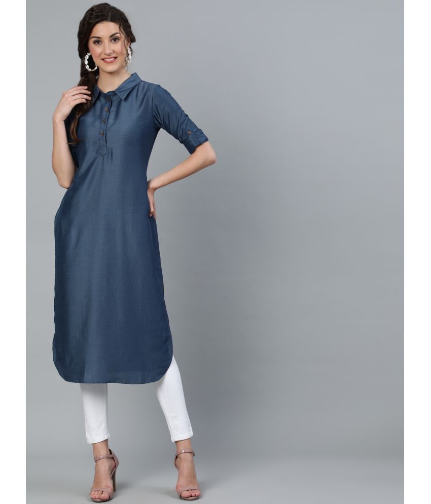     			Antaran - Blue Silk Women's Straight Kurti ( Pack of 1 )