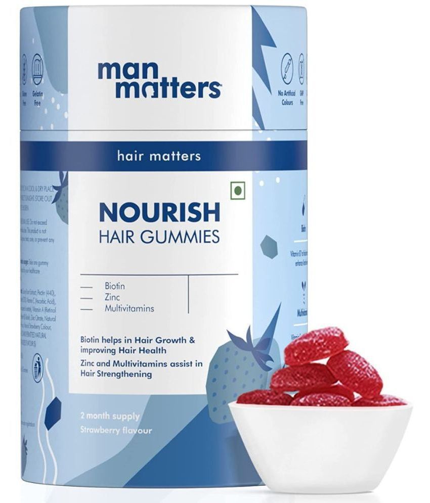 Man Matters Biotin Hair Gummies for Healthy Hair -  60 gummies | Hair Vitamins | Strawberry Flavoured | 100% Vegetarian 