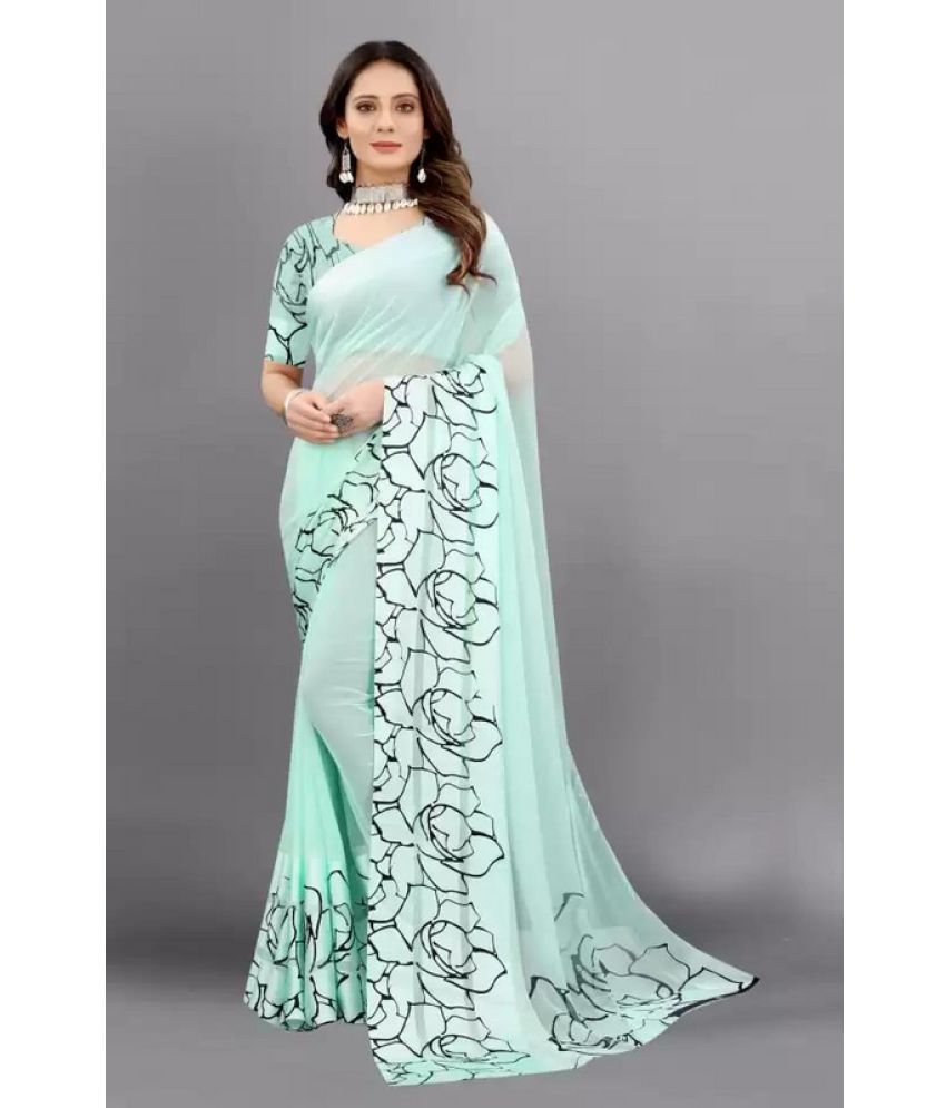     			sanwariya - SkyBlue Georgette Saree With Blouse Piece ( Pack of 1 )