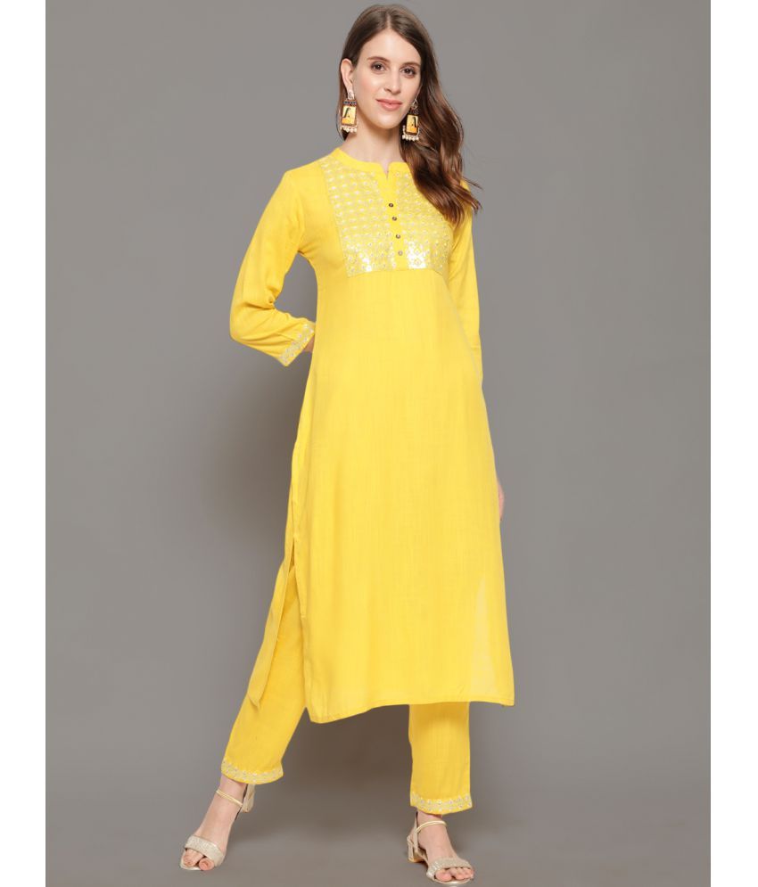     			Antaran - Yellow Rayon Women's A-line Kurti ( Pack of 1 )