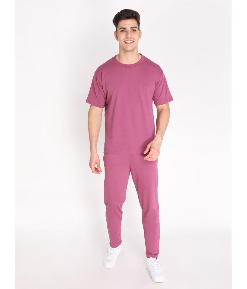 Chkokko - Dark Pink Cotton Blend Regular Fit Solid Men's Sports Tracksuit ( Pack of 1 )