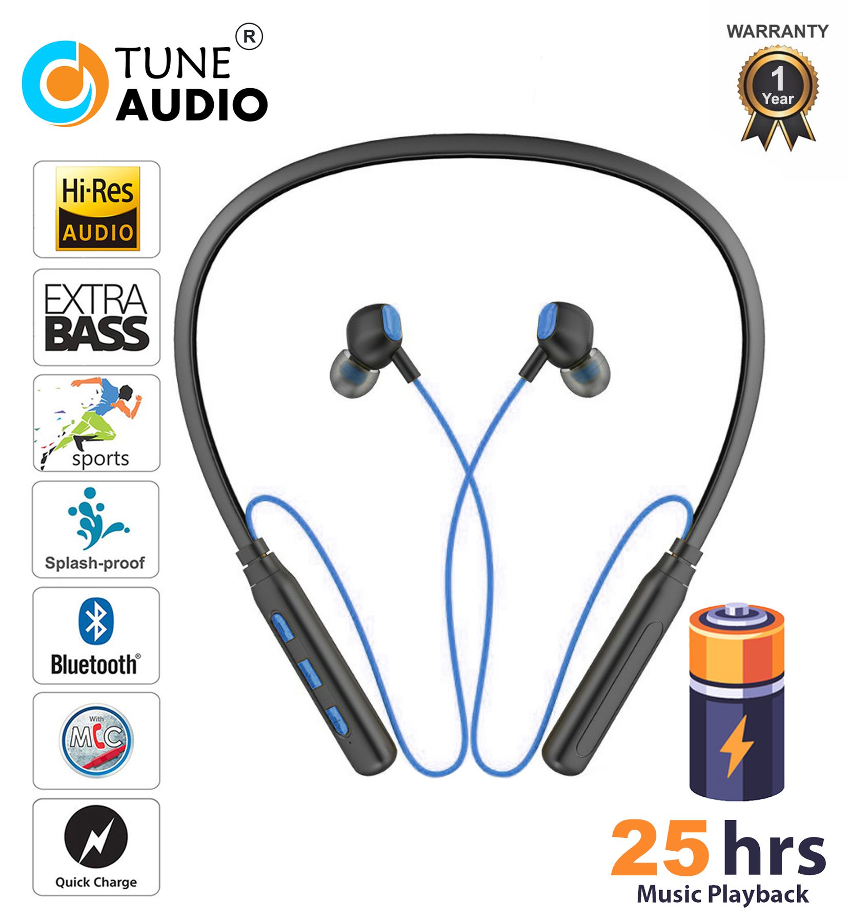 TUNE AUDIO NEO 4D BASS 25 HOURS MUSIC PLAYBACK IPX4 4D SOUND EFFECT SPORT Bluetooth headphone / Bluetooth earphone Magnetic, NECKBAND, HEADPHONE, FOR TUNE AUDIO