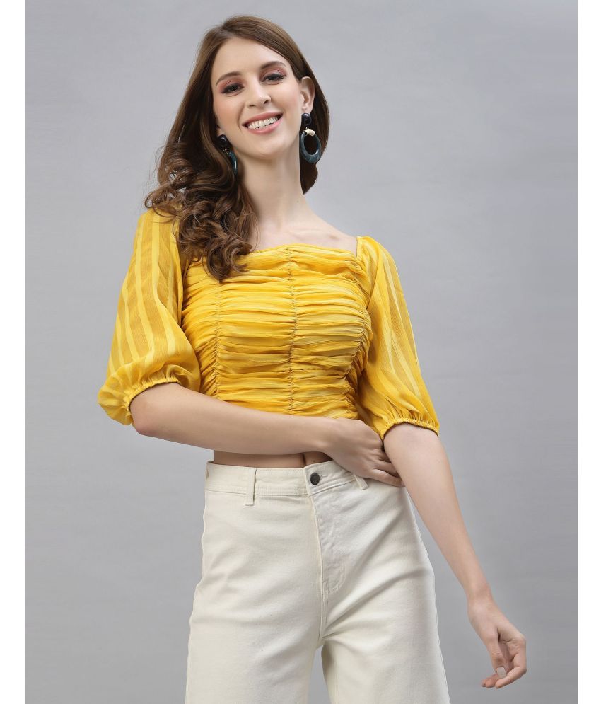     			Selvia - Yellow Chiffon Women's Regular Top ( Pack of 1 )