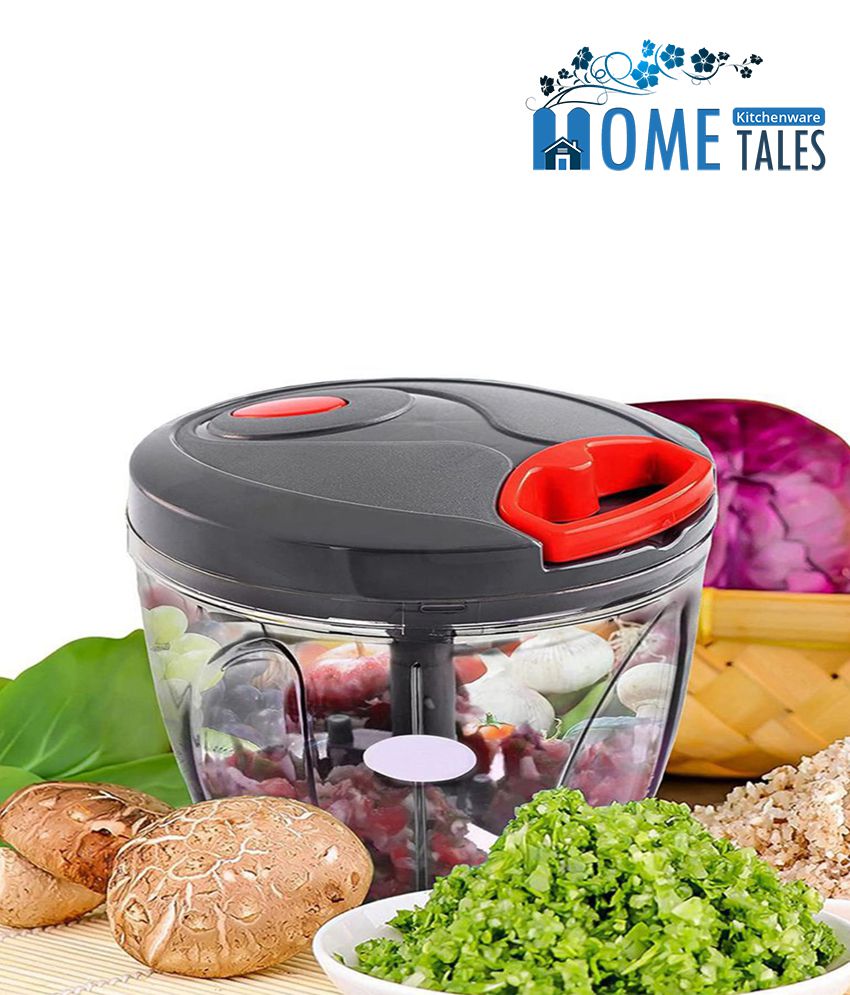 HOMETALES Compact Manual Handy Chopper - 450 ml, Grey & Red Color (with 3 Cutter Blade )
