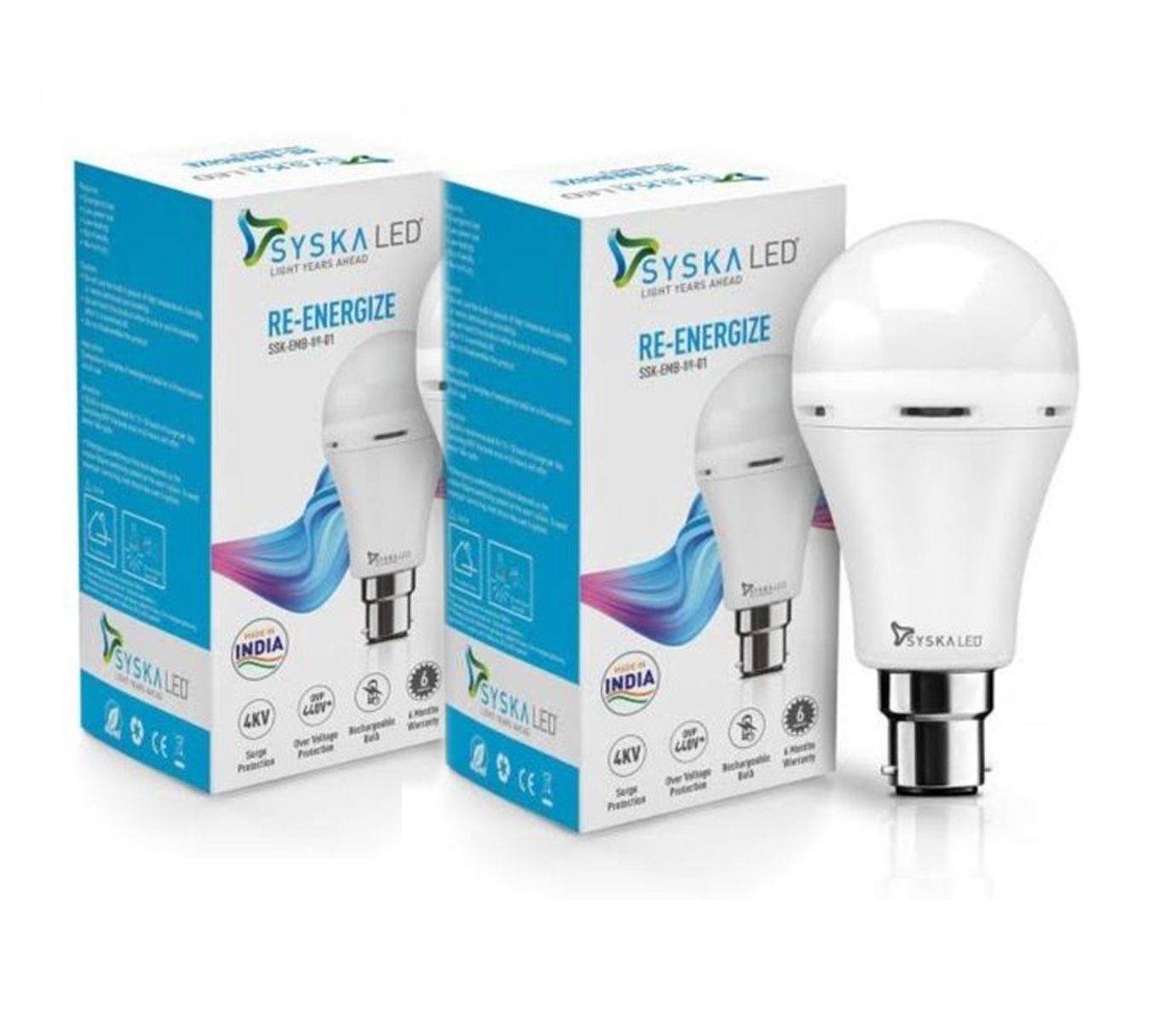 Syska 9W Emergency Inverter Bulb Light White - Pack of 2