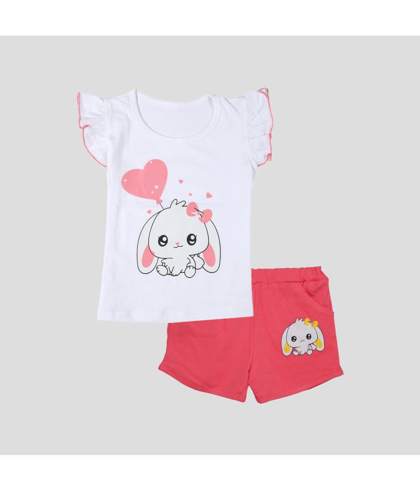     			CATCUB - White Cotton Girls Top With Shorts ( Pack of 1 )