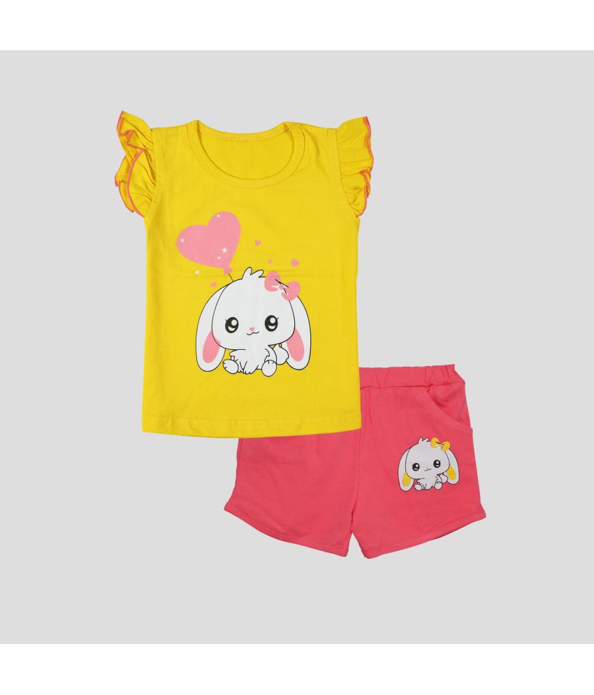     			CATCUB - Yellow Cotton Girls Top With Shorts ( Pack of 1 )