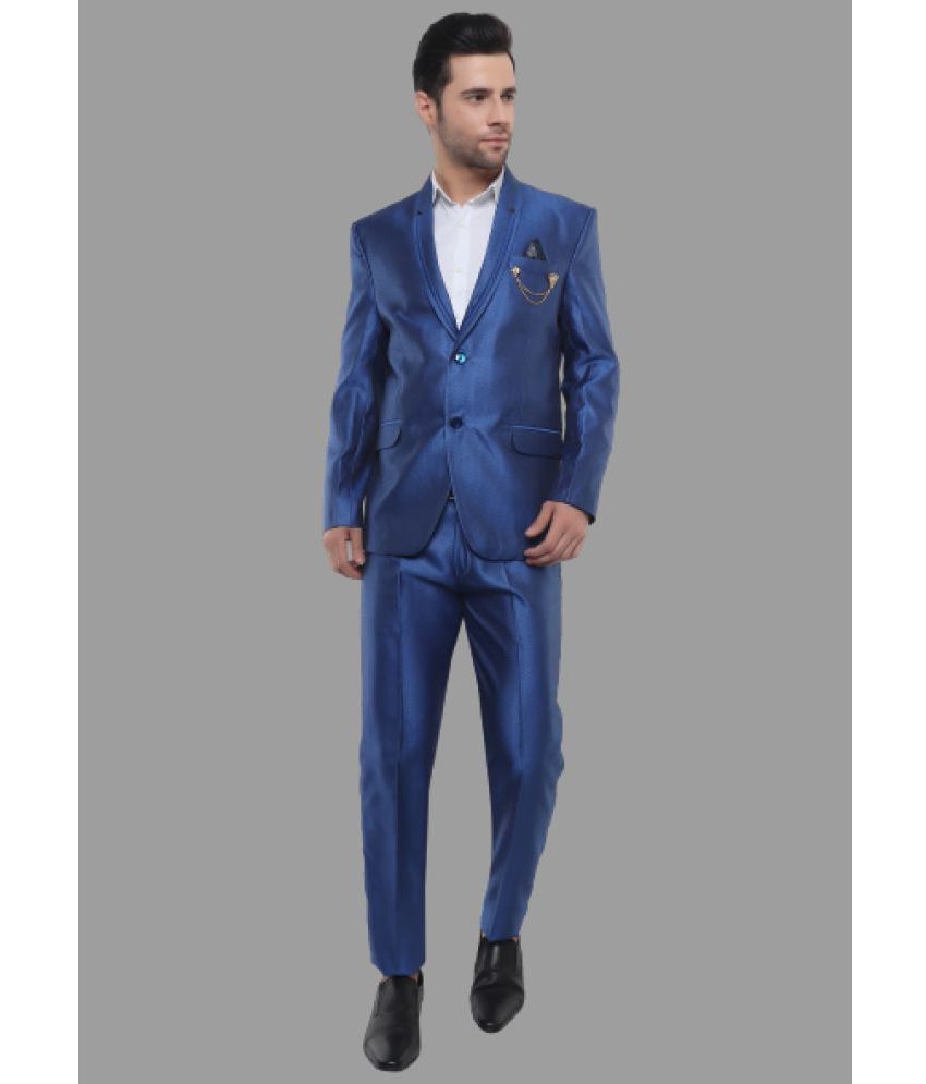     			DKGF Fashion - Light Blue Polyester Regular Fit Men's 2 Piece Suit ( Pack of 1 )