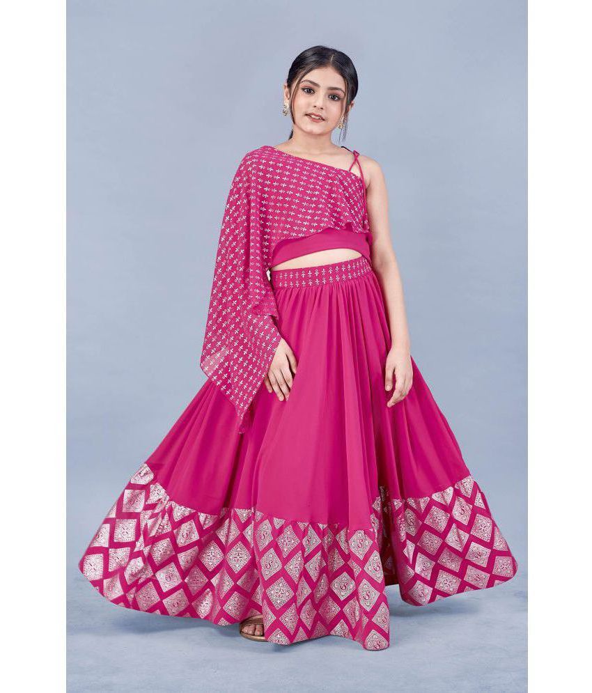     			MIRROW TRADE - Pink Linen Girls Lehenga Choli Set ( Pack of 1 )