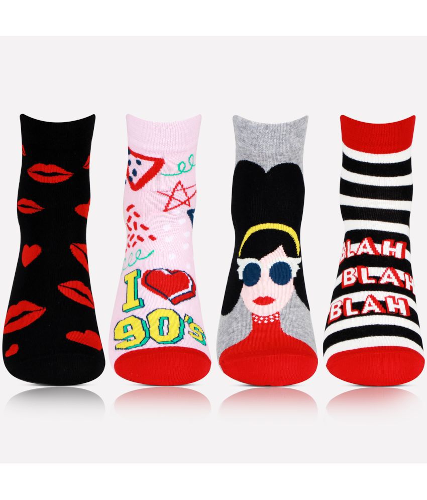     			Bonjour - Multicolor Cotton Blend Women's Ankle Length Socks ( Pack of 4 )
