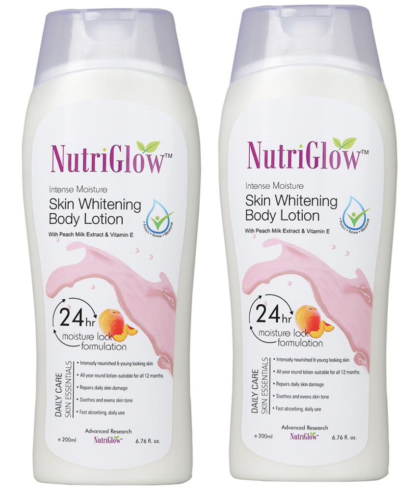     			NutriGlow Intense Moisture Skin Whitening Body Lotion with Peach Milk Extracts & Vitamin E for Dry Skin, 24-hour moisture lock - 200ml Each