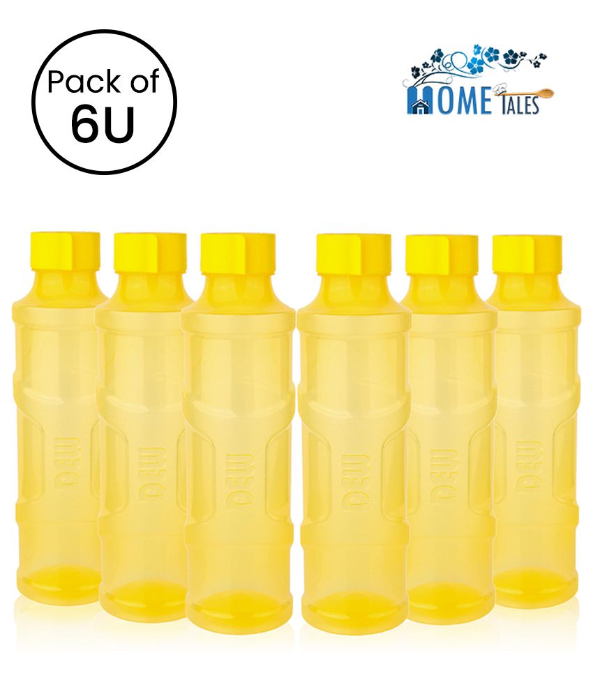 HOMETALES Dew Fridge Bottle Pack of 6, Yellow color, 1000ml each
