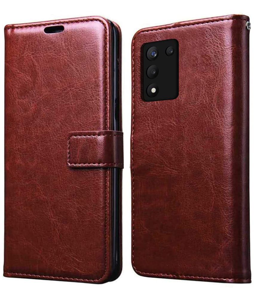     			Doyen Creations - Brown Flip Cover Compatible For Realme 9 Pro Plus ( Pack of 1 )