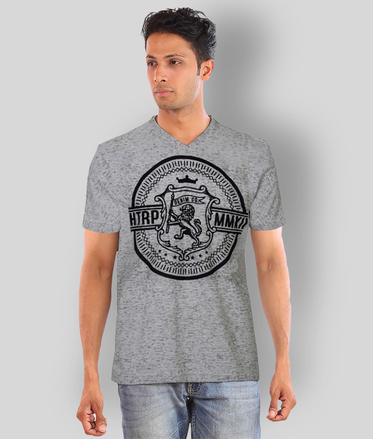     			Huetrap - Light Grey Cotton Regular Fit Men's T-Shirt ( Pack of 1 )