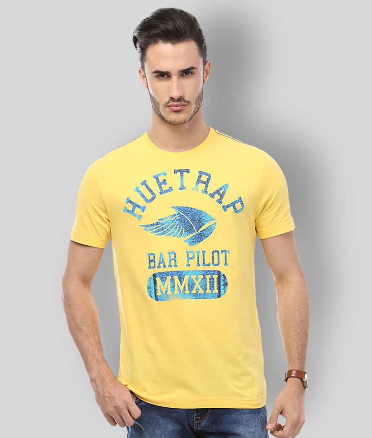     			Huetrap - Yellow Cotton Regular Fit Men's T-Shirt ( Pack of 1 )