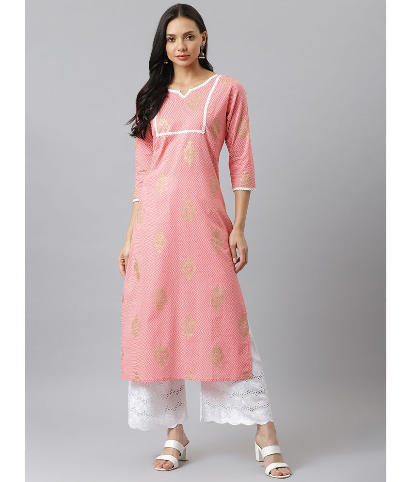     			Stylum - Peach Cotton Women's Straight Kurti ( Pack of 1 )