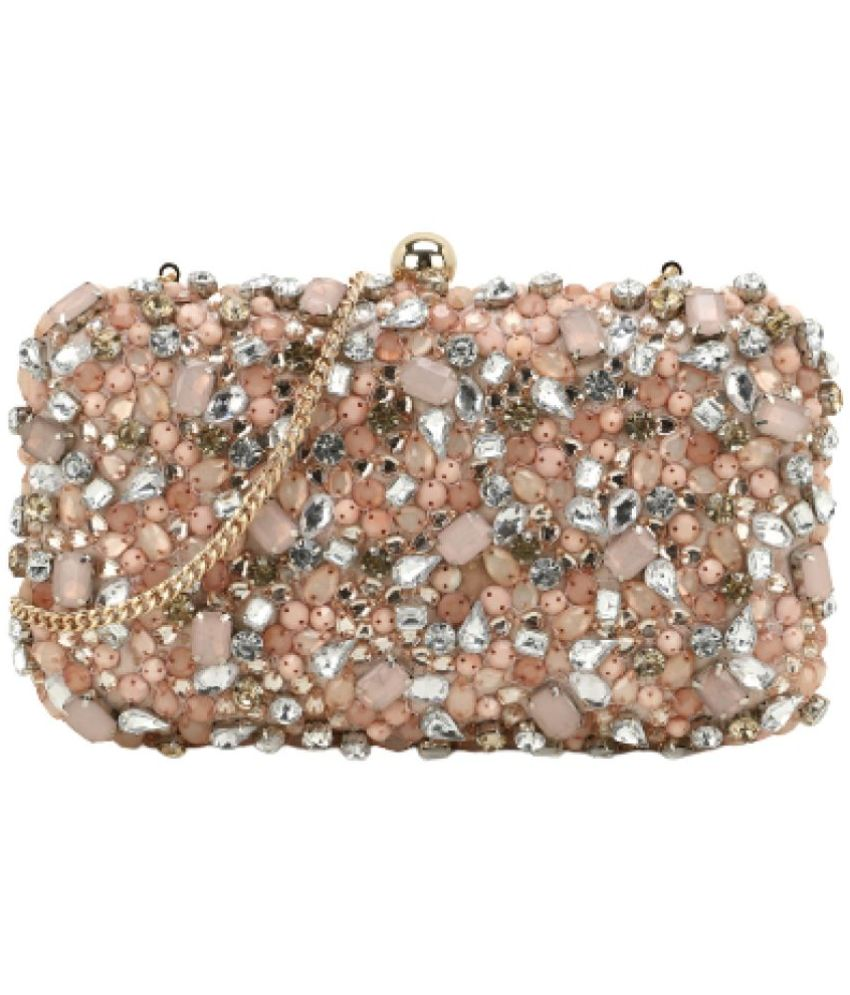     			Anekaant - Peach Satin Box Clutch