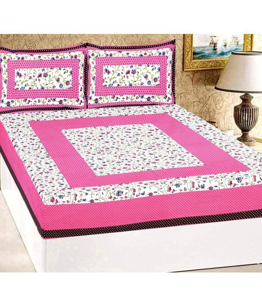     			Frionkandy - Pink Cotton Queen Bedsheet with 2 Pillow Covers