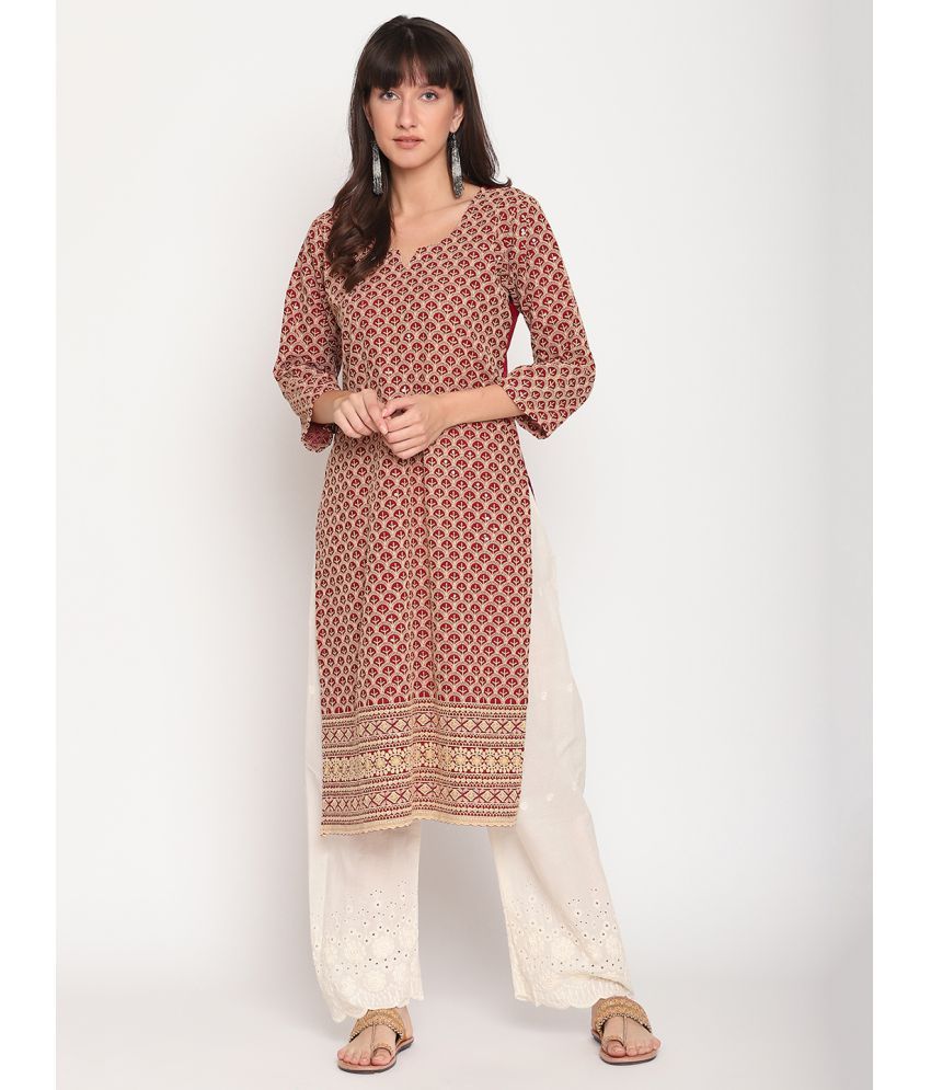     			Queenley - Brown Cotton Women's Straight Kurti ( Pack of 1 )