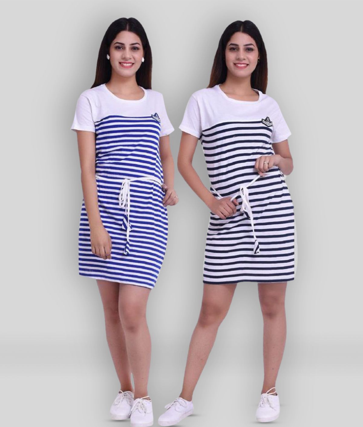 COUPLESTUFF - Multicolor Cotton Women's T-shirt Dress ( Pack of 2 )