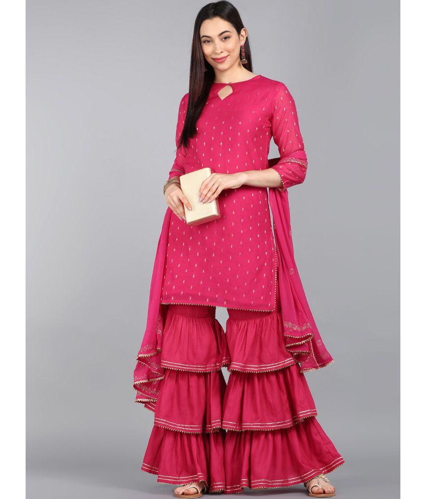Ethnic Bay - Pink Straight Rayon Women's Stitched Salwar Suit ( Pack of 3 )