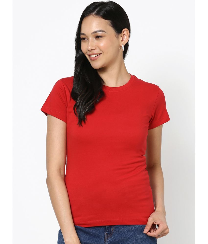     			Bewakoof - Red Cotton Regular Fit Women's T-Shirt ( Pack of 1 )