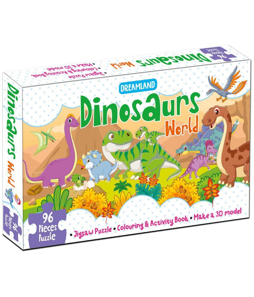     			Dinosaurs World Jigsaw Puzzle for Kids - 96 Pcs | With Colouring & Activity Book and 3D Model