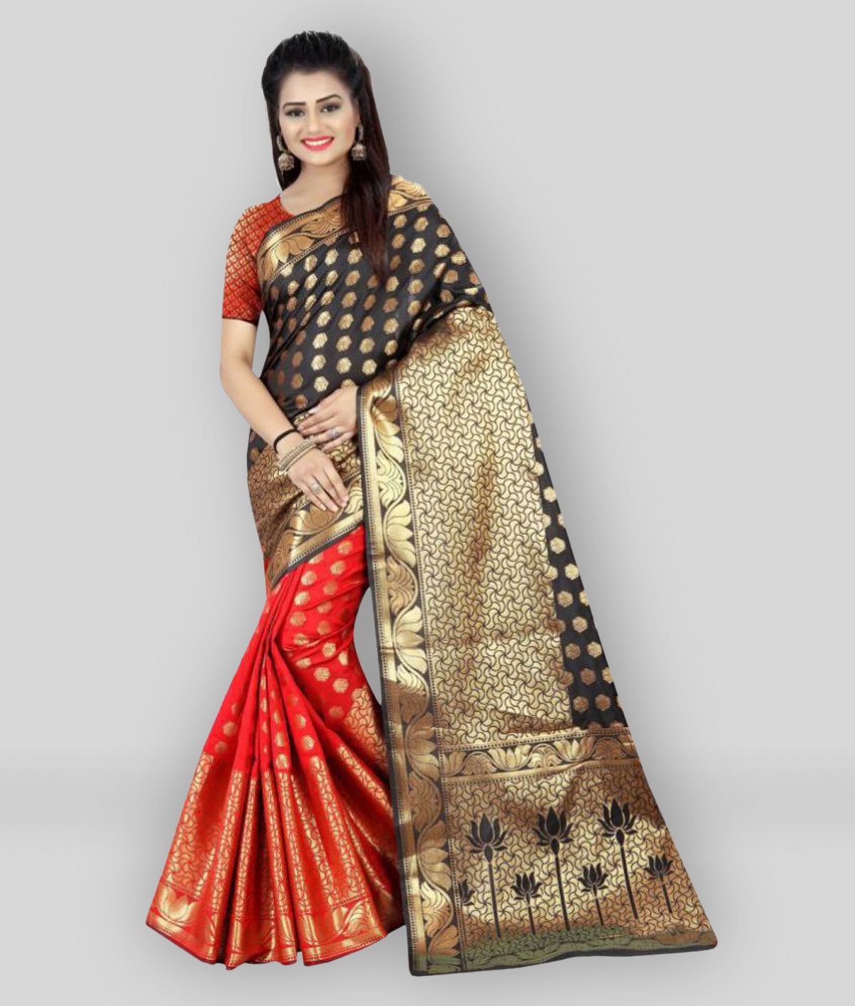     			Gazal Fashions - Black Banarasi Silk Saree With Blouse Piece (Pack of 1)