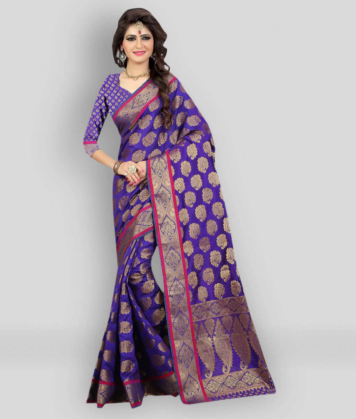     			Gazal Fashions - Purple Banarasi Silk Saree With Blouse Piece ( Pack of 1 )