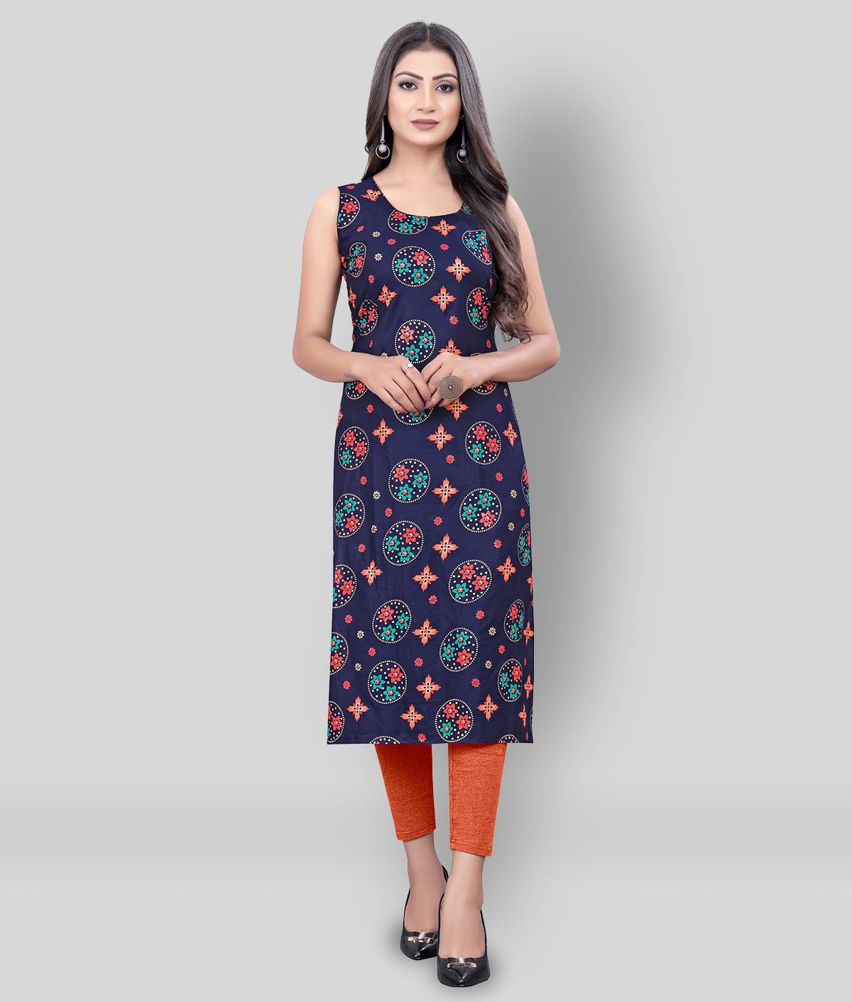     			MEESORRA - Navy Blue Rayon Women's Straight Kurti ( Pack of 1 )