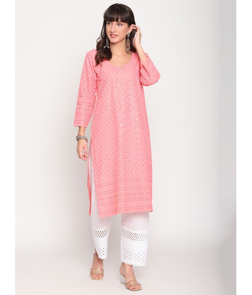     			Queenley - Peach Cotton Women's Straight Kurti ( Pack of 1 )