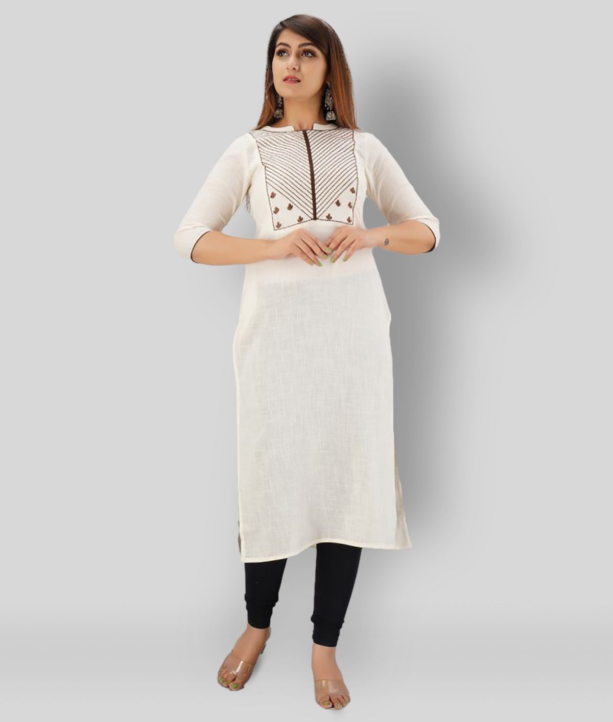     			SVARCHI - Off White Cotton Women's Straight Kurti ( Pack of 1 )