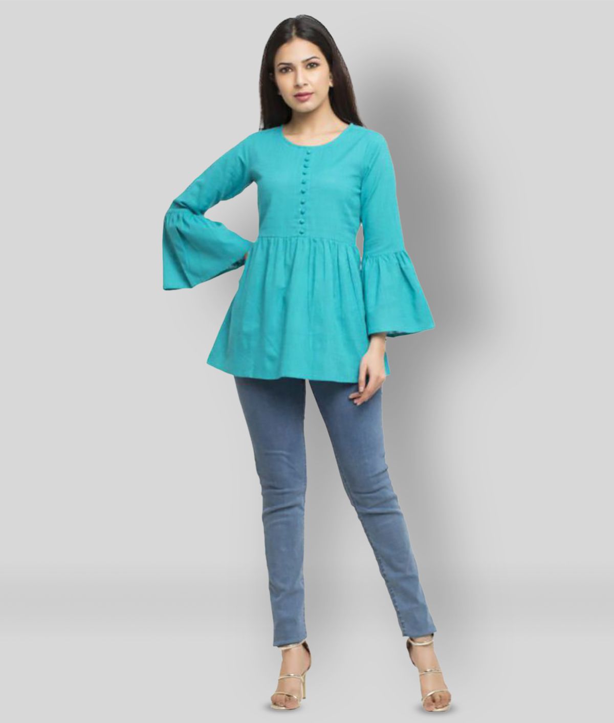     			Yash Gallery - Turquoise Cotton Women's Empire Top ( Pack of 1 )