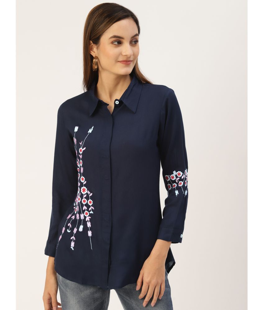     			Kbz - Blue Rayon Women's Shirt Style Top ( Pack of 1 )