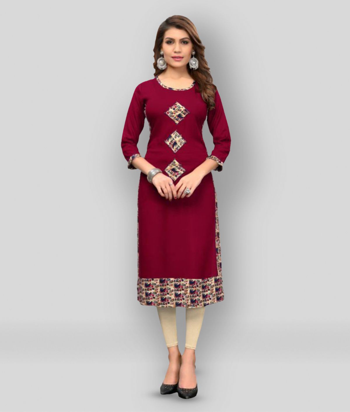     			Vbuyz - Maroon Rayon Women's Straight Kurti ( Pack of 1 )