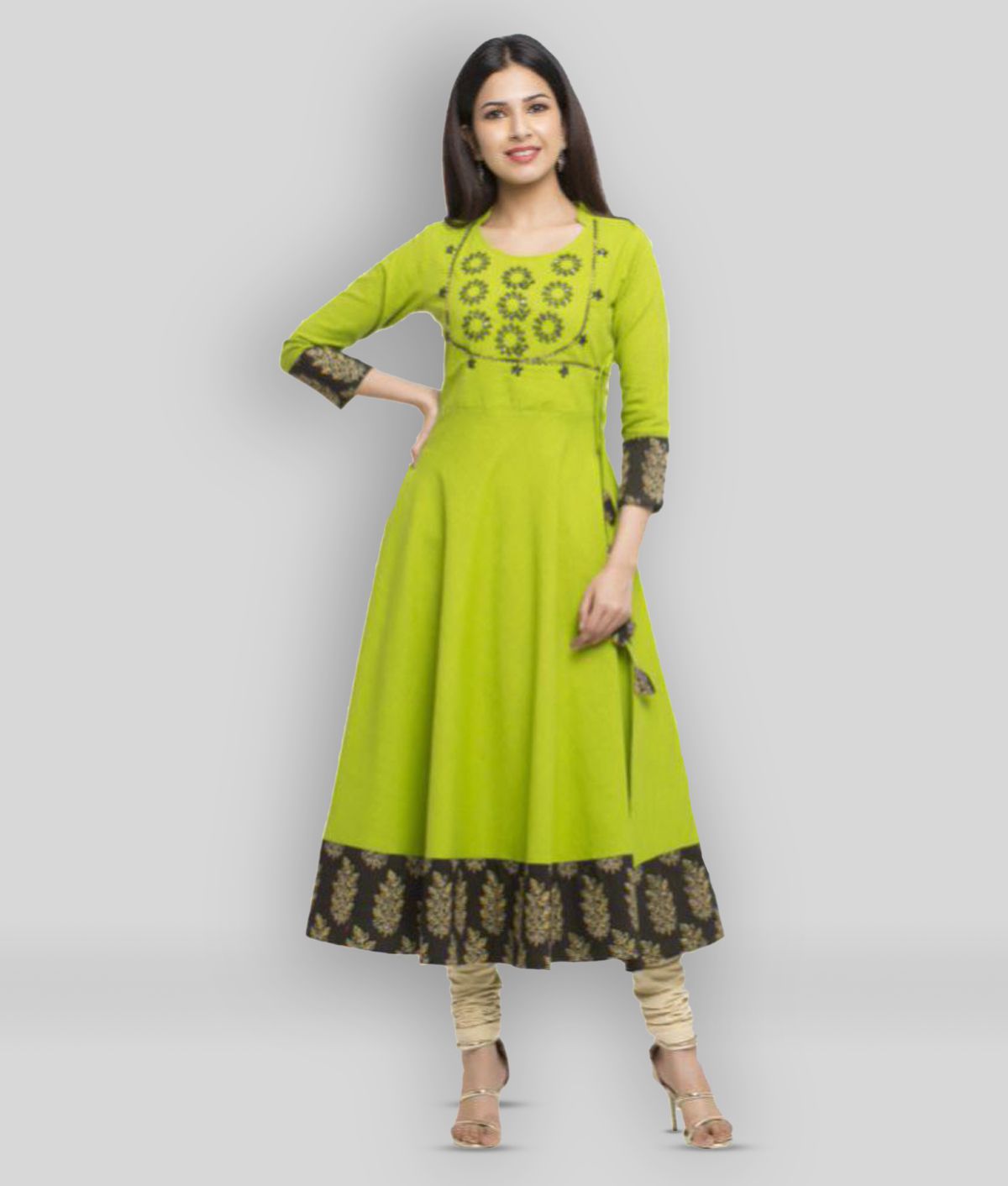 Yash Gallery - Green Cotton Blend Women's Anarkali Kurti ( Pack of 1 )