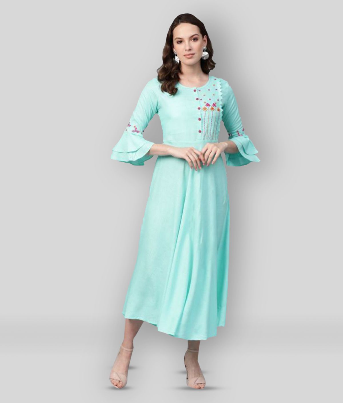     			Yash Gallery - Turquoise Rayon Women's Flared Kurti ( Pack of 1 )