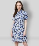 StyleStone - Blue Crepe Women's Shirt Dress ( Pack of 1 )